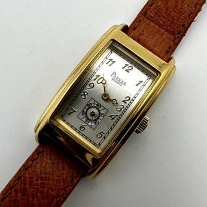 Parker Curvex Quartz Watch Gold Tank Brown Leather Band Stainless Still Back
